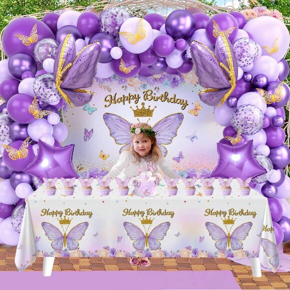 Purple Butterfly Birthday Decoration set for Girl's Birthday - Picture 4 of 7